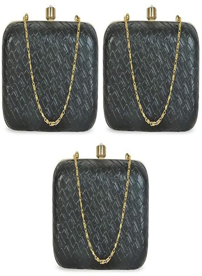 DUCHESS Women's Black PU Clutch (Pack of 3)